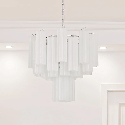 Frosted Glass Tubes Chandelier ? 19.7″ x H 17.3″ / White & Nickel Chandelier