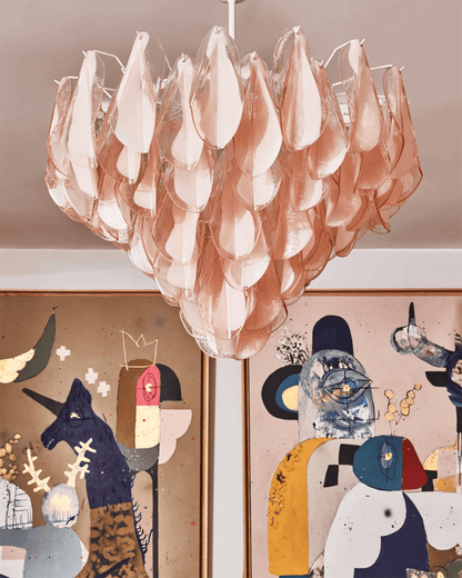 Amber Oval Glass Cascading Murano Style Chandelier