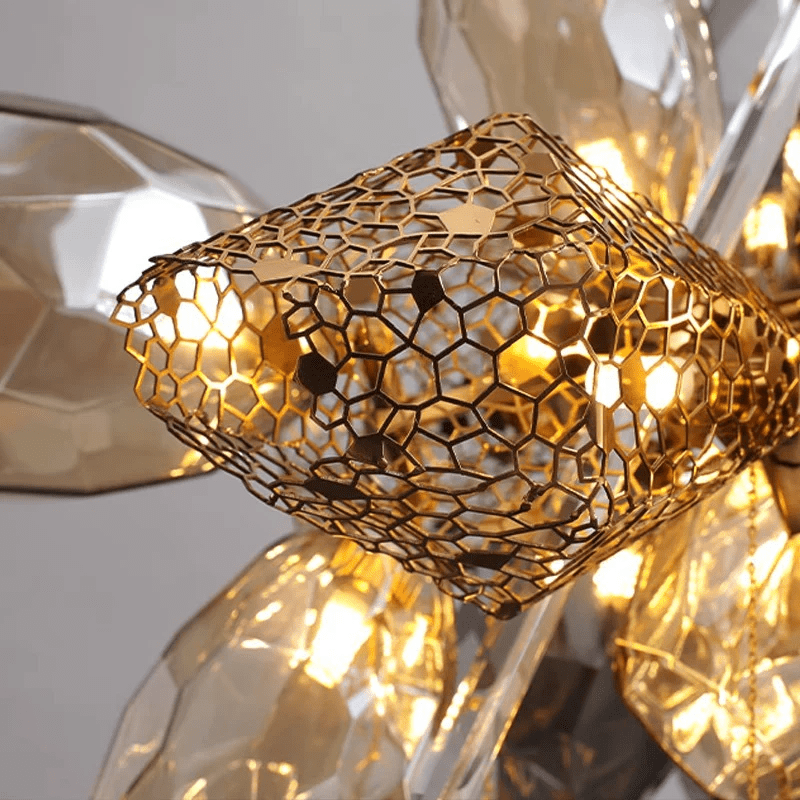 Contemporary Art Smoked Glass Crystal Metallic Mesh Chandelier