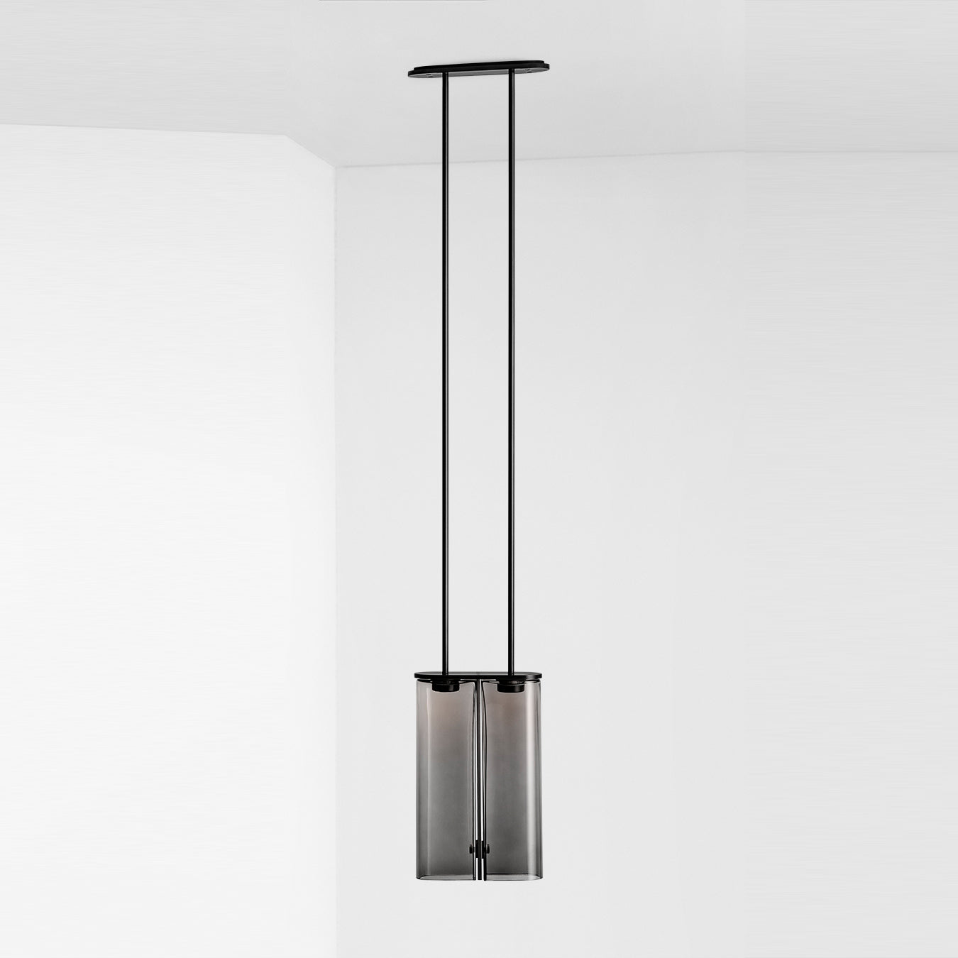 Slim Glass Pendant 19.1?W × 6.3?D × 122?H cm / 7.5?W × 2.5?D × 48?H / Brushed black + Smoky glass Pendant light