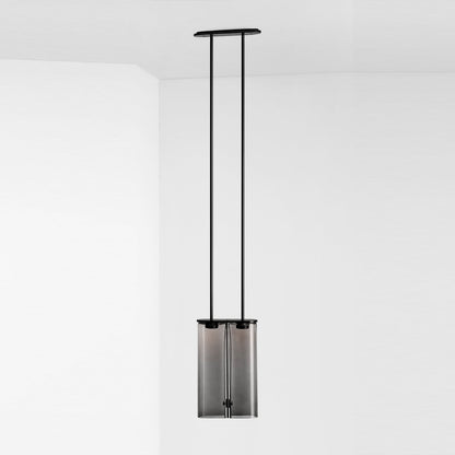 Slim Glass Pendant 19.1?W × 6.3?D × 122?H cm / 7.5?W × 2.5?D × 48?H / Brushed black + Smoky glass Pendant light