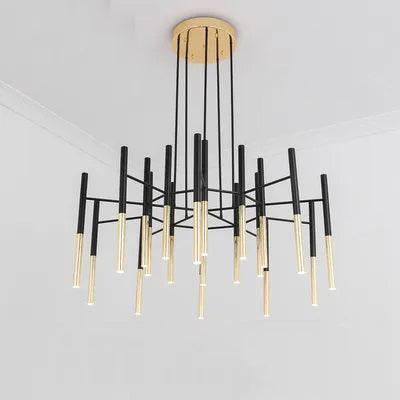 Metal Tubular Chandelier 20heads Dia 39.3″ x H 17.7″ / Dia 100cm x H 45cm / Black & Gold Pendant light