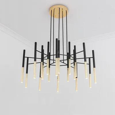 Metal Tubular Chandelier 24heads Dia 47.2″ x H 17.7″ / Dia 120cm x H 45cm / Black & Gold Pendant light