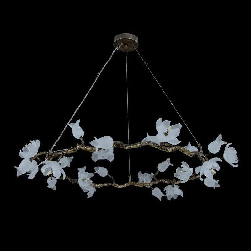 John Richard Churippu Magnolia & Tulip Glass Bronze Twelve-Light Halo Chandelier