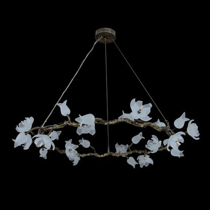 John Richard Churippu Magnolia & Tulip Glass Bronze Twelve-Light Halo Chandelier