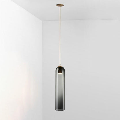 Long Tube Glass Pendant Light ? 3.9″ x H 47.2″ / Dia 10cm x H 120cm / Gold / Smoke gray Pendant light