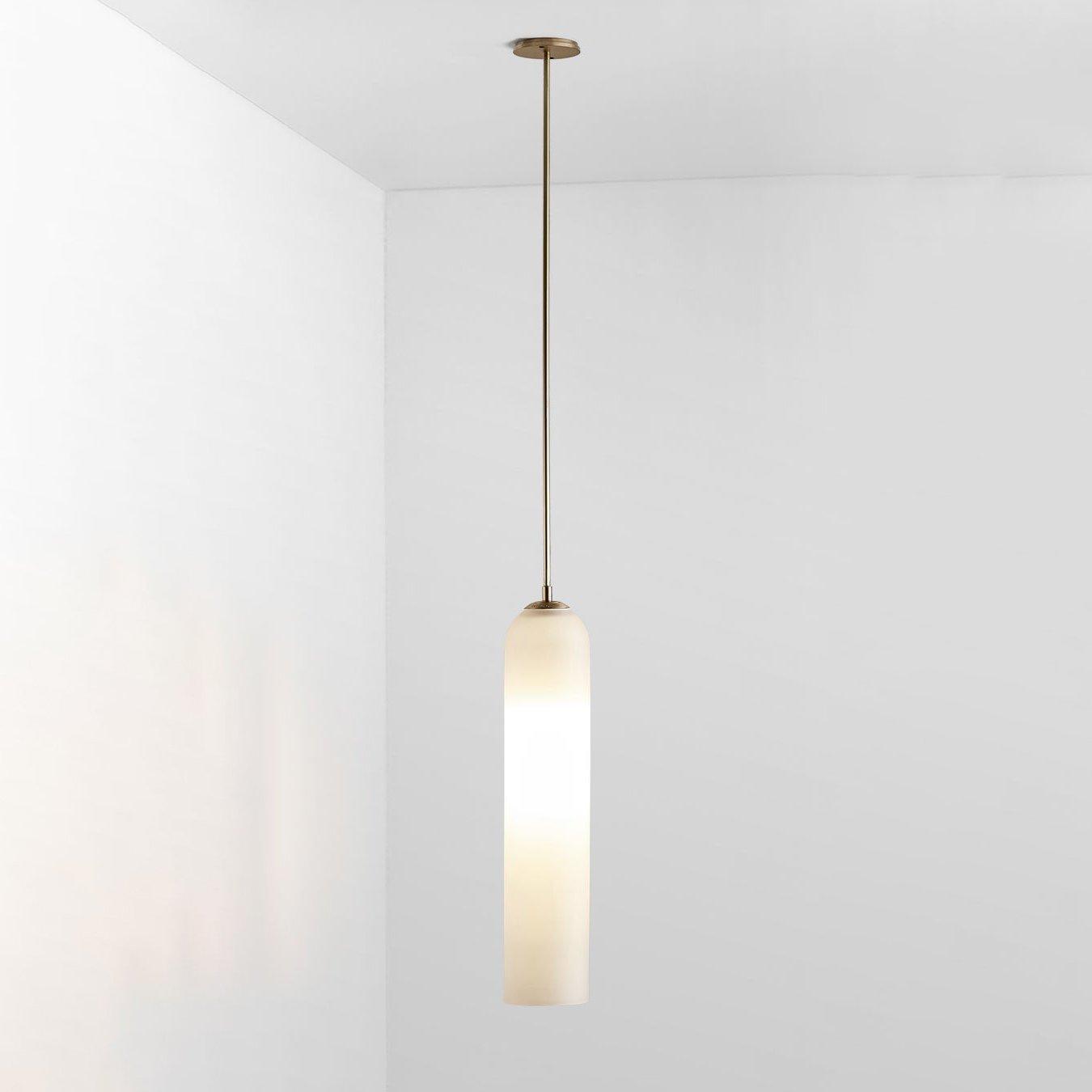 Long Tube Glass Pendant Light ? 3.9″ x H 47.2″ / Dia 10cm x H 120cm / Gold / Milky white Pendant light