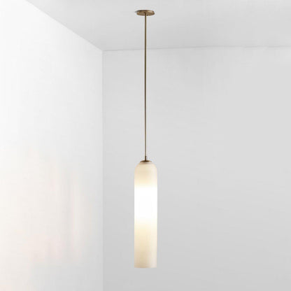 Long Tube Glass Pendant Light ? 3.9″ x H 47.2″ / Dia 10cm x H 120cm / Gold / Milky white Pendant light