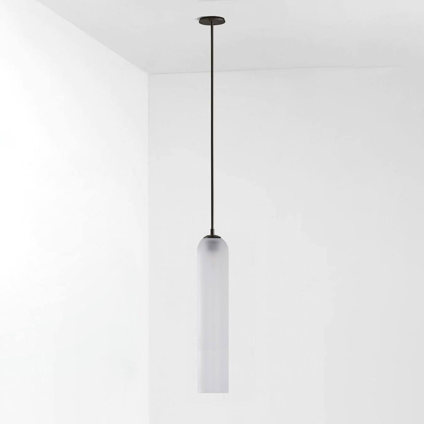 Long Tube Glass Pendant Light ? 3.9″ x H 47.2″ / Dia 10cm x H 120cm / Black / Frosted white Pendant light