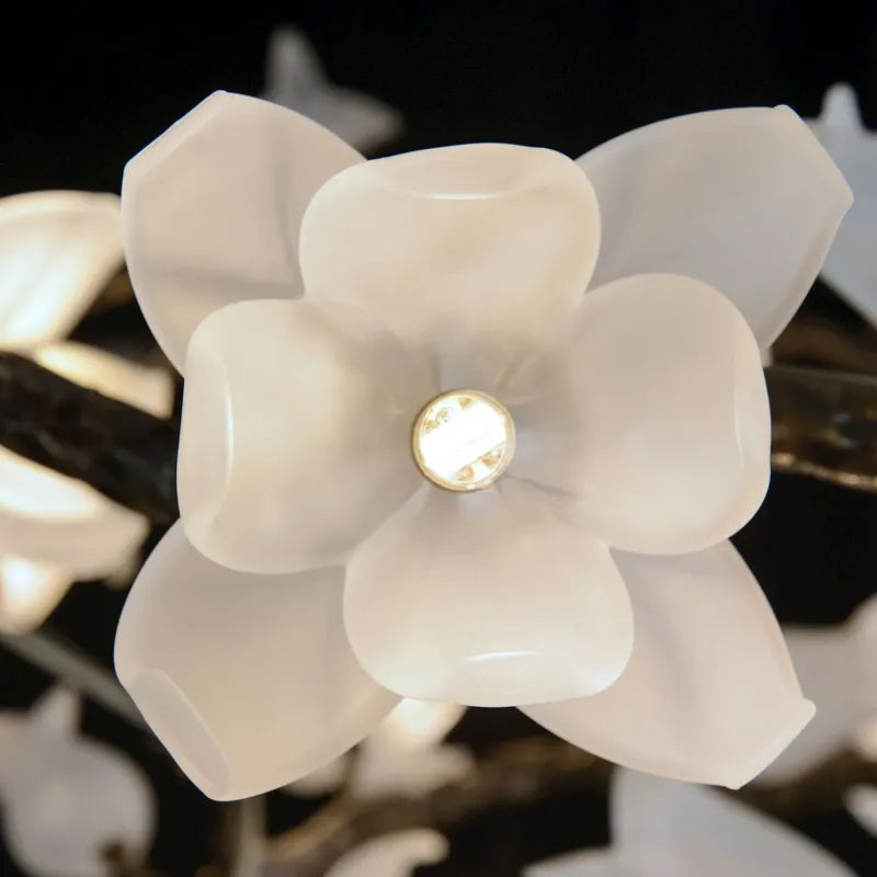 John Richard Churippu Magnolia & Tulip Glass Bronze Twelve-Light Halo Chandelier