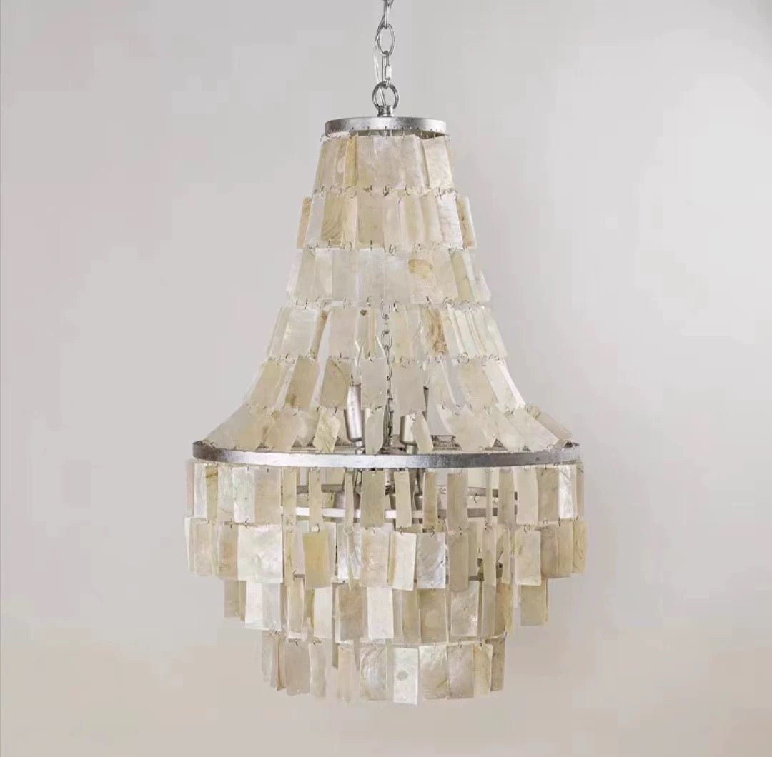 Boho Shell Tiered Chandelier ? 17.7″ x H 25.6″ / Silver & White Chandelier