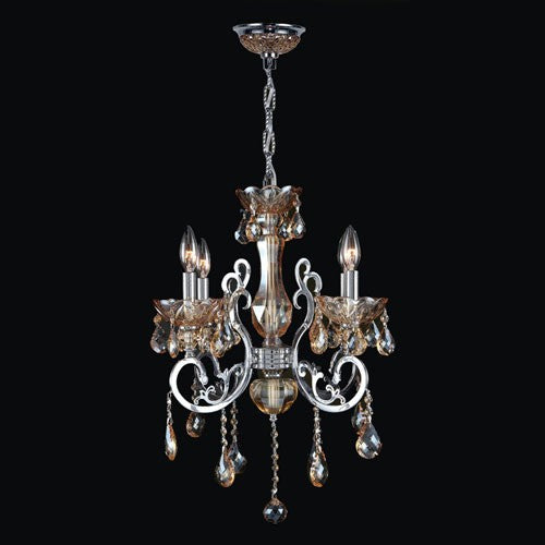 Four-Light Chrome Finish with Amber Crystal Chandelie