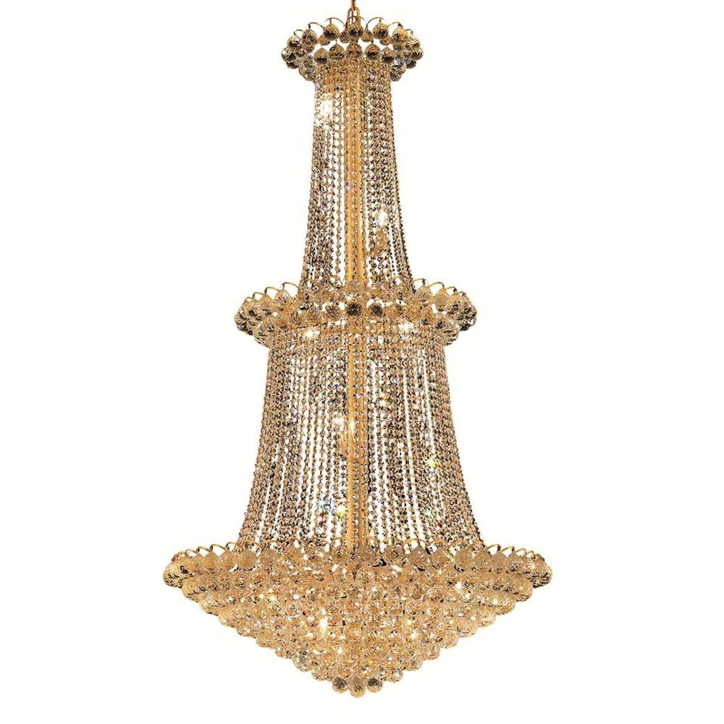 Godiva Gold Twenty-Two Light 36-Inch Three-Tier Chandelier with Elegant Cut Clear Crystal