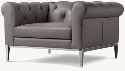 Italia Chesterfield Leather Chair - Metal Base