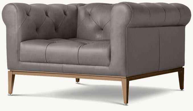 Italia Chesterfield Leather Chair with Tufted Cushion - Metal Base