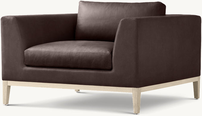 Italia Taper Arm Leather Chair - Oak Base