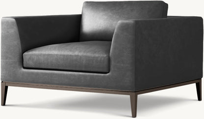 Italia Taper Arm Leather Chair - Metal Base