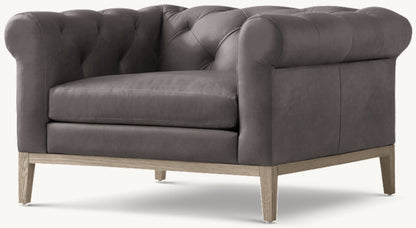 Italia Chesterfield Leather Chair - Oak Base