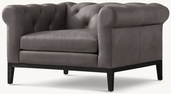 Italia Chesterfield Leather Chair - Oak Base