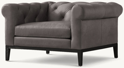 Italia Chesterfield Leather Chair - Oak Base