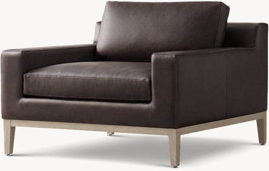 Italia Track Arm Leather Chair - Oak Base