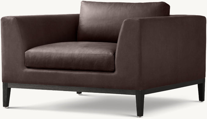 Italia Taper Arm Leather Chair - Oak Base
