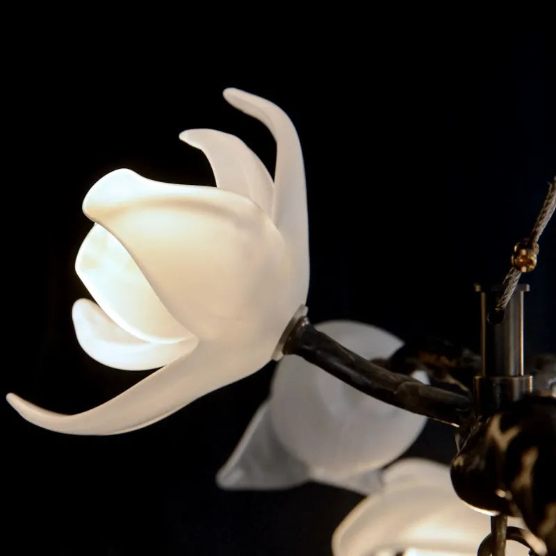 John Richard Churippu Magnolia & Tulip Glass Bronze Twelve-Light Halo Chandelier