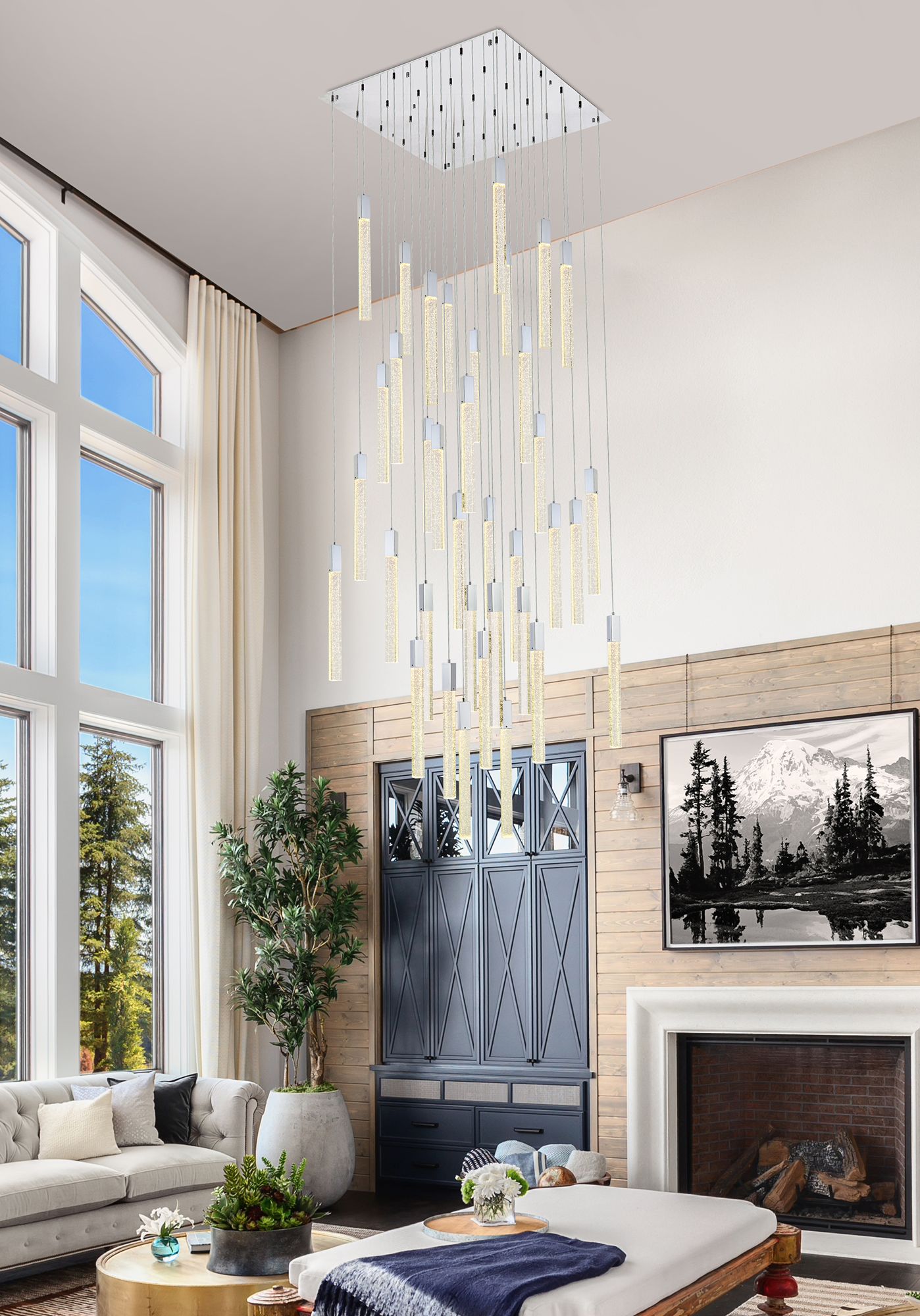 Weston 42" Wide Chrome 36-Light LED Multi Light Pendant