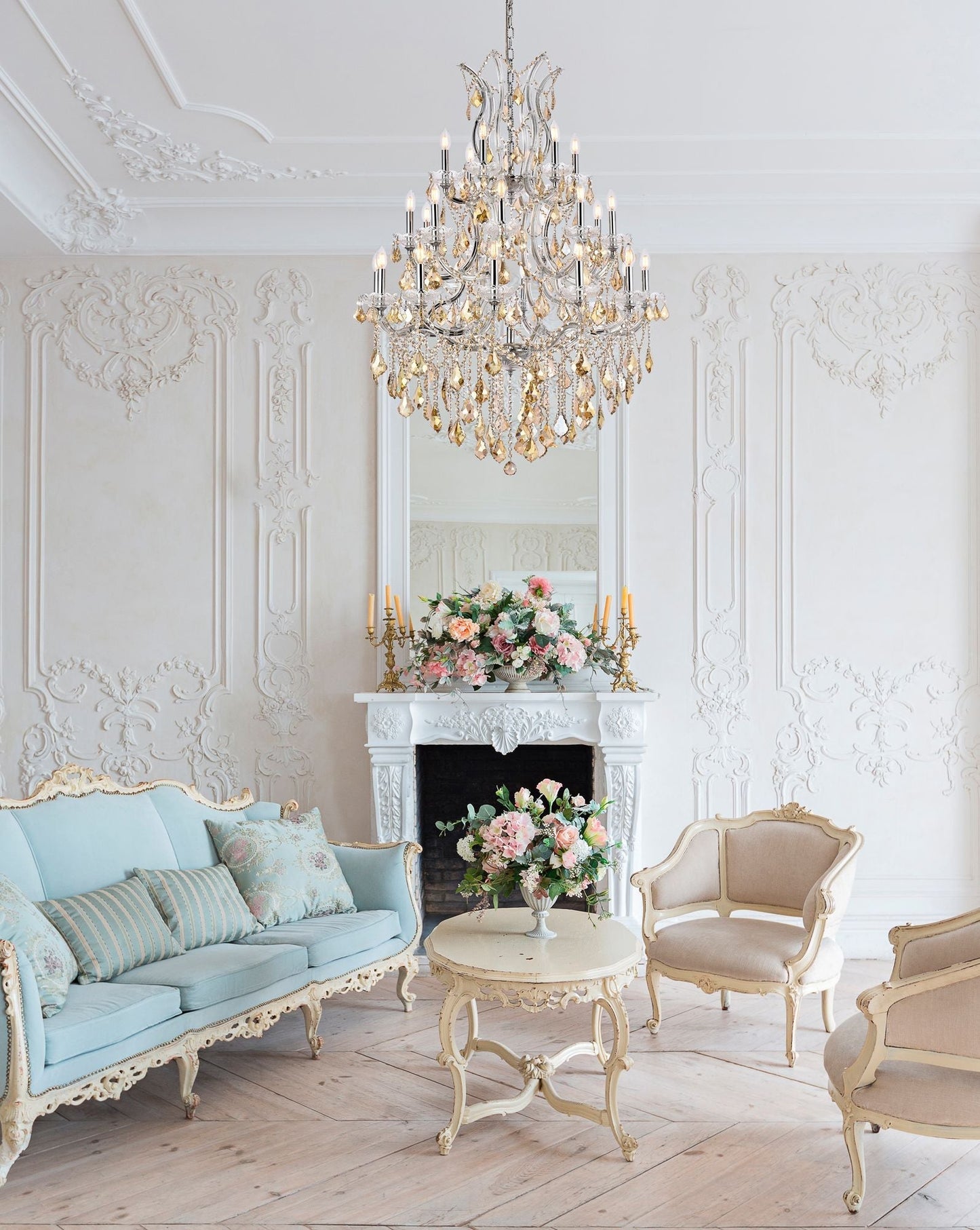 Maria Theresa 38" Wide Chrome and Golden Crystal Chandelier