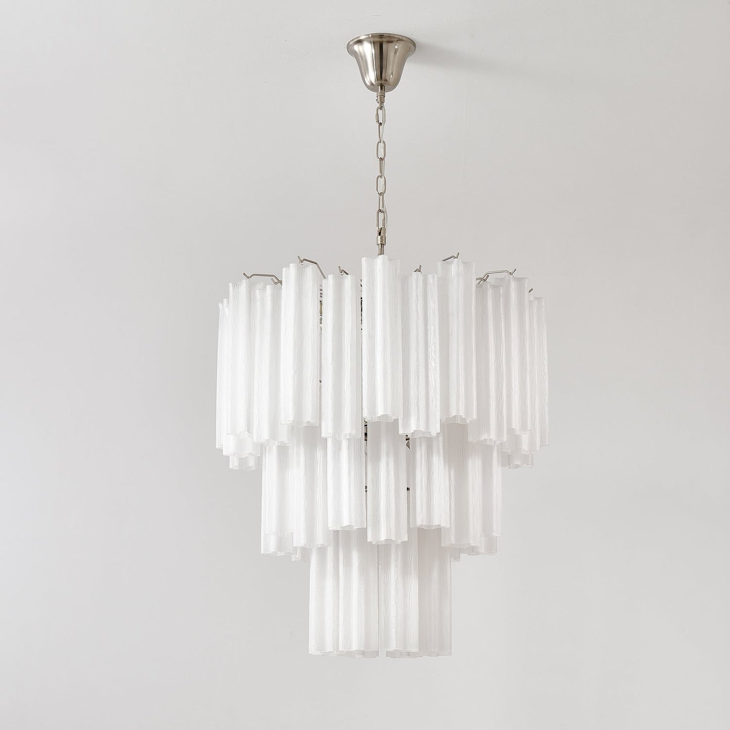 Frosted Glass Tubes Chandelier ? 26″ x H 26.8″ / White & Nickel Chandelier