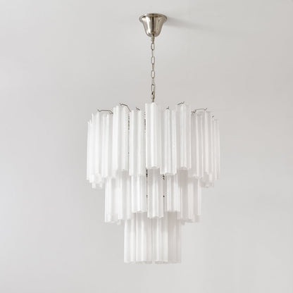 Frosted Glass Tubes Chandelier ? 26″ x H 26.8″ / White & Nickel Chandelier