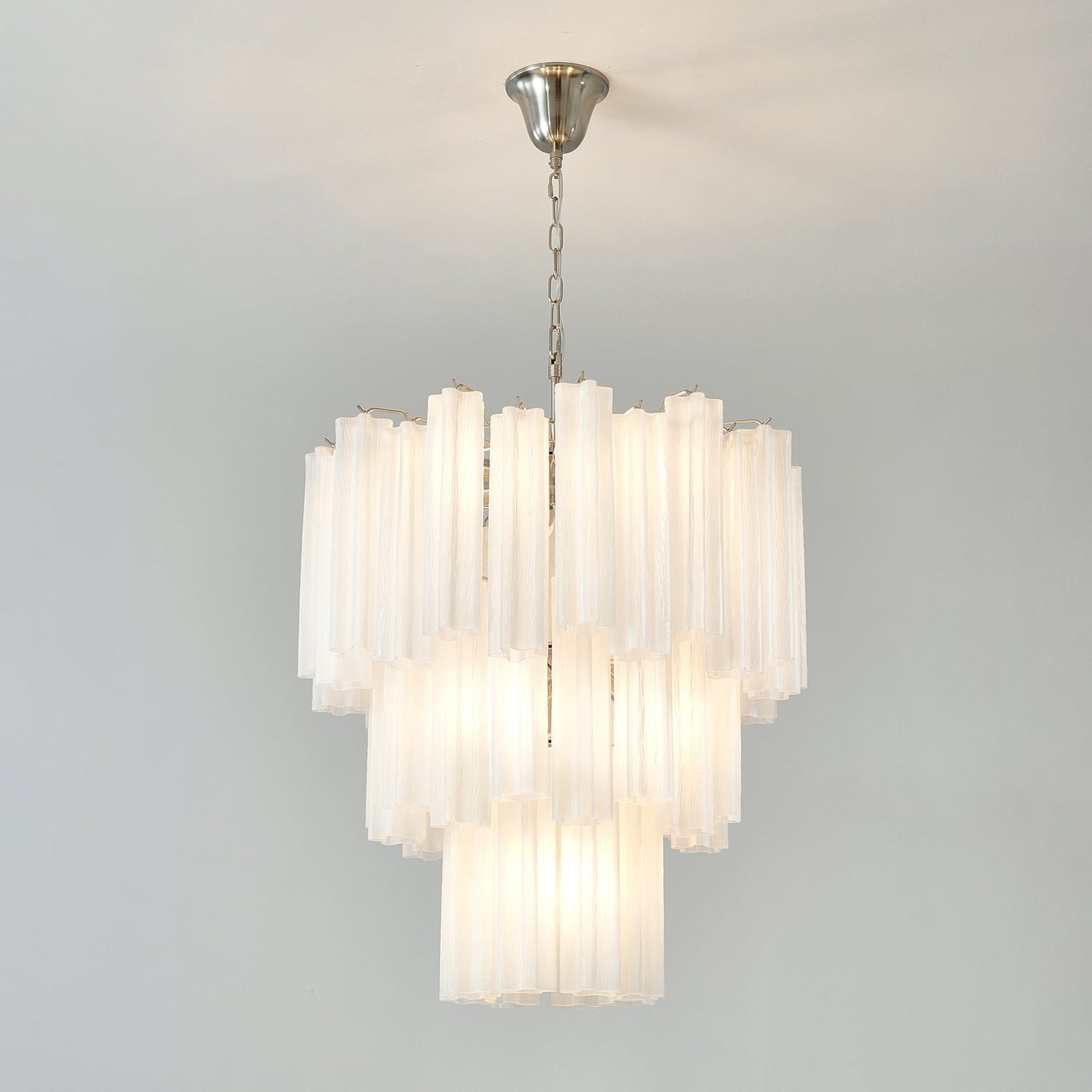 Frosted Glass Tubes Chandelier ? 25.9″ x H 29.5″ / White & Nickel Chandelier