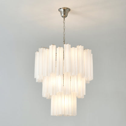 Frosted Glass Tubes Chandelier ? 25.9″ x H 29.5″ / White & Nickel Chandelier