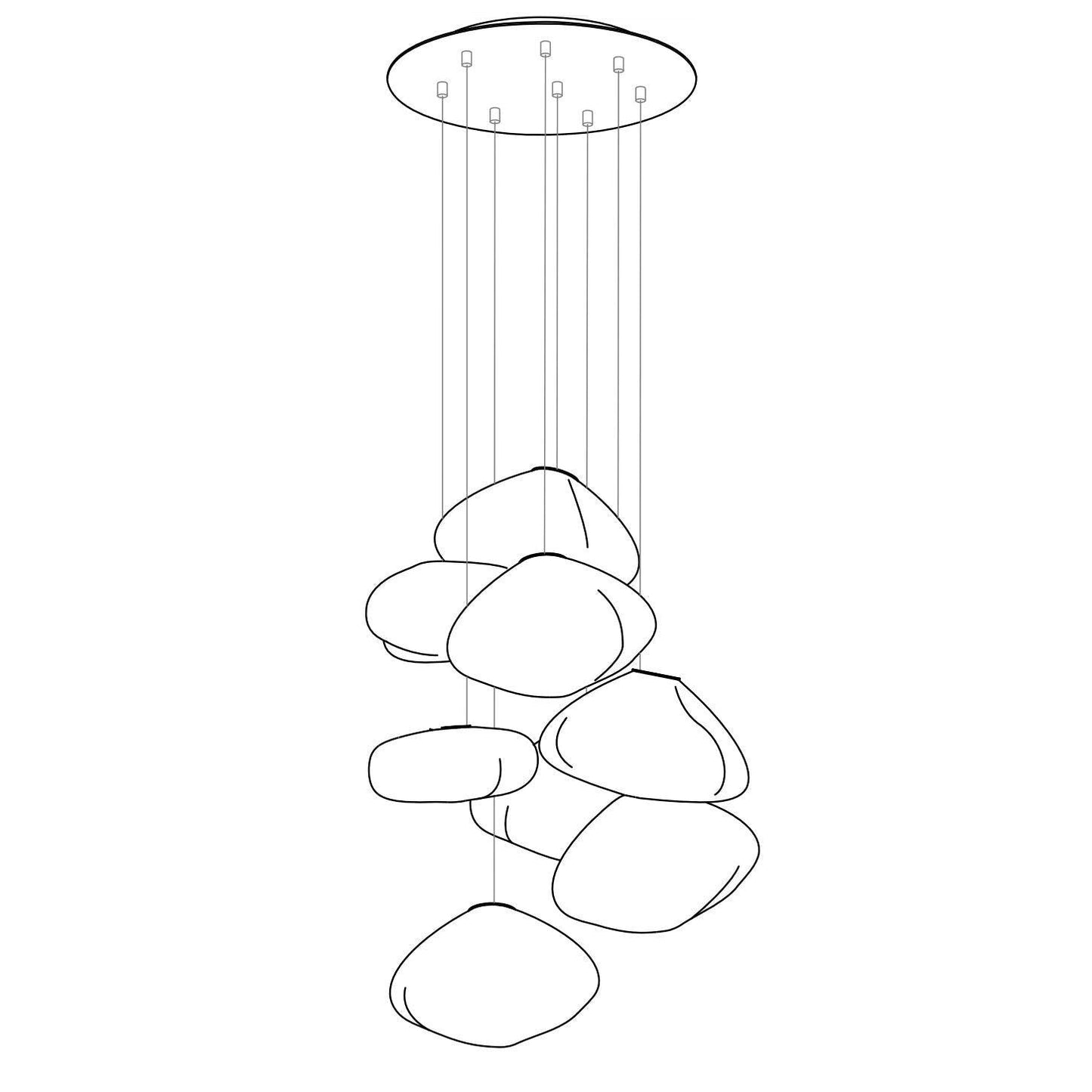 Blown Glass Random Pendant Light 8heads Dia 30cm Round canopy / Smoke grey Pendant light