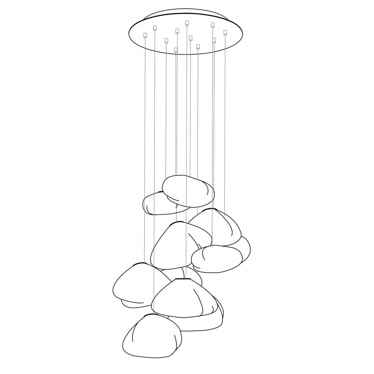 Blown Glass Random Pendant Light 11heads Dia 30cm Round canopy / Smoke grey Pendant light