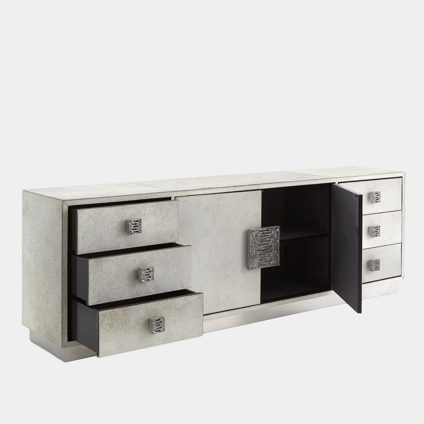 Global Views Metro Long Gray Hair on Hide Cabinet
