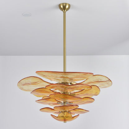 Petals Gold Murano Chandelier 16-lights Dia 31.8″ x H 14.5″ / Amber & Gold 1001 Chandelier