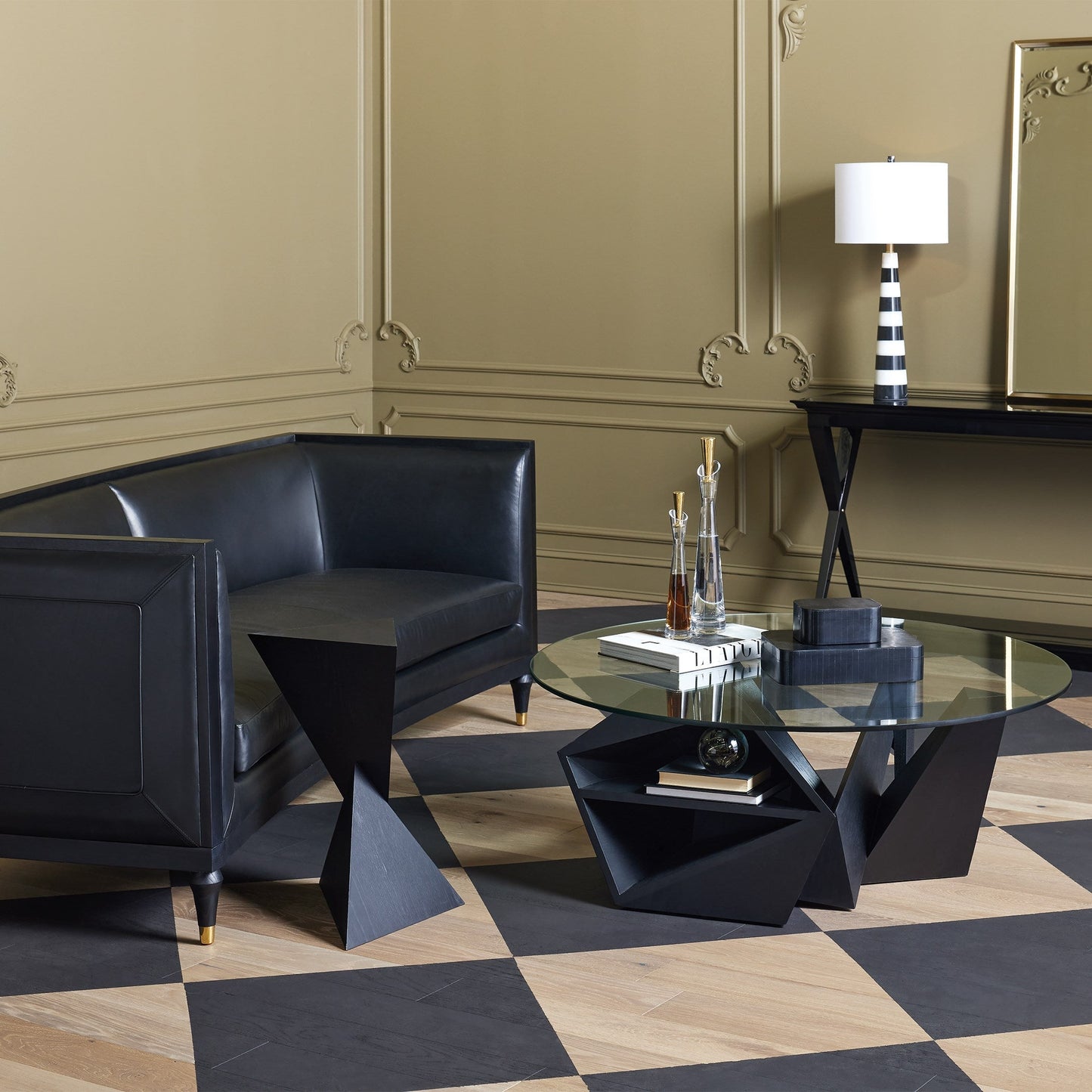 Global Views Arc Sofa-Black Leather