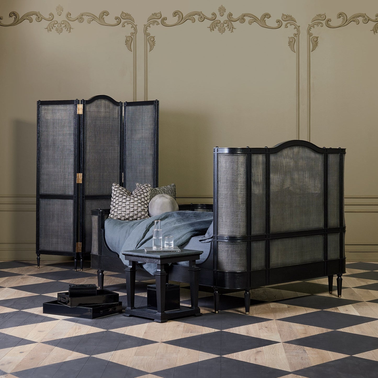 Global Views Josephine Queen Bed-Blackened Oak
