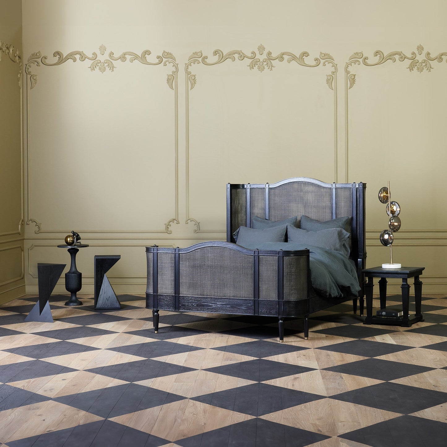 Global Views Josephine Queen Bed-Blackened Oak
