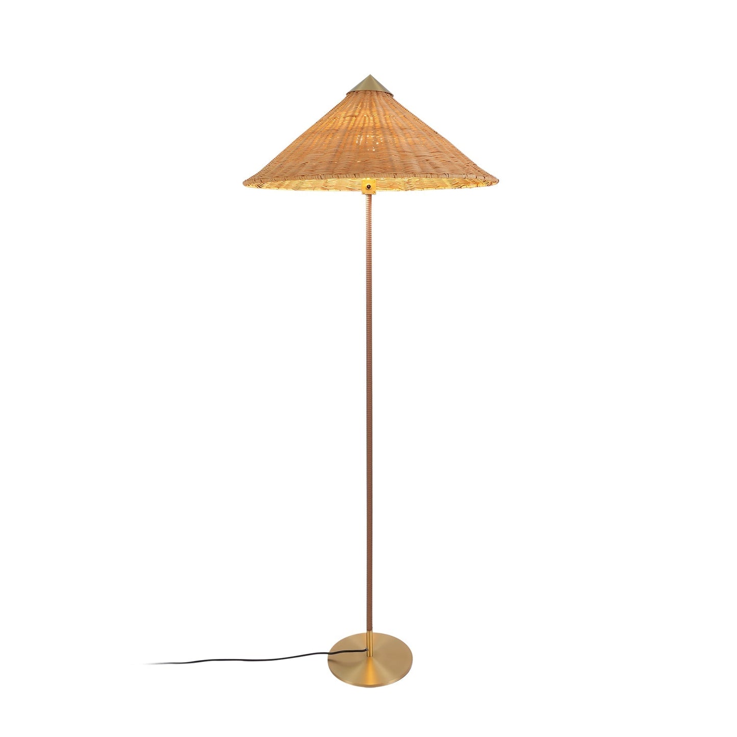 9602 Floor Lamp ? 24.8″ x H 60.6″ / Dia 63cm x H 154cm / Natural rattan lampshade & Brown light pole / US plug Floor