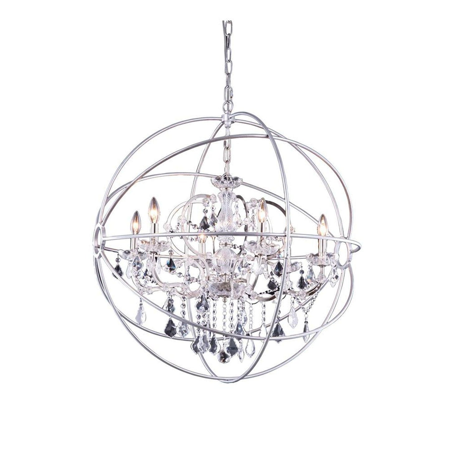 Geneva Polished Nickel Thirty-Two-Inch Pendant with Clear Crystals