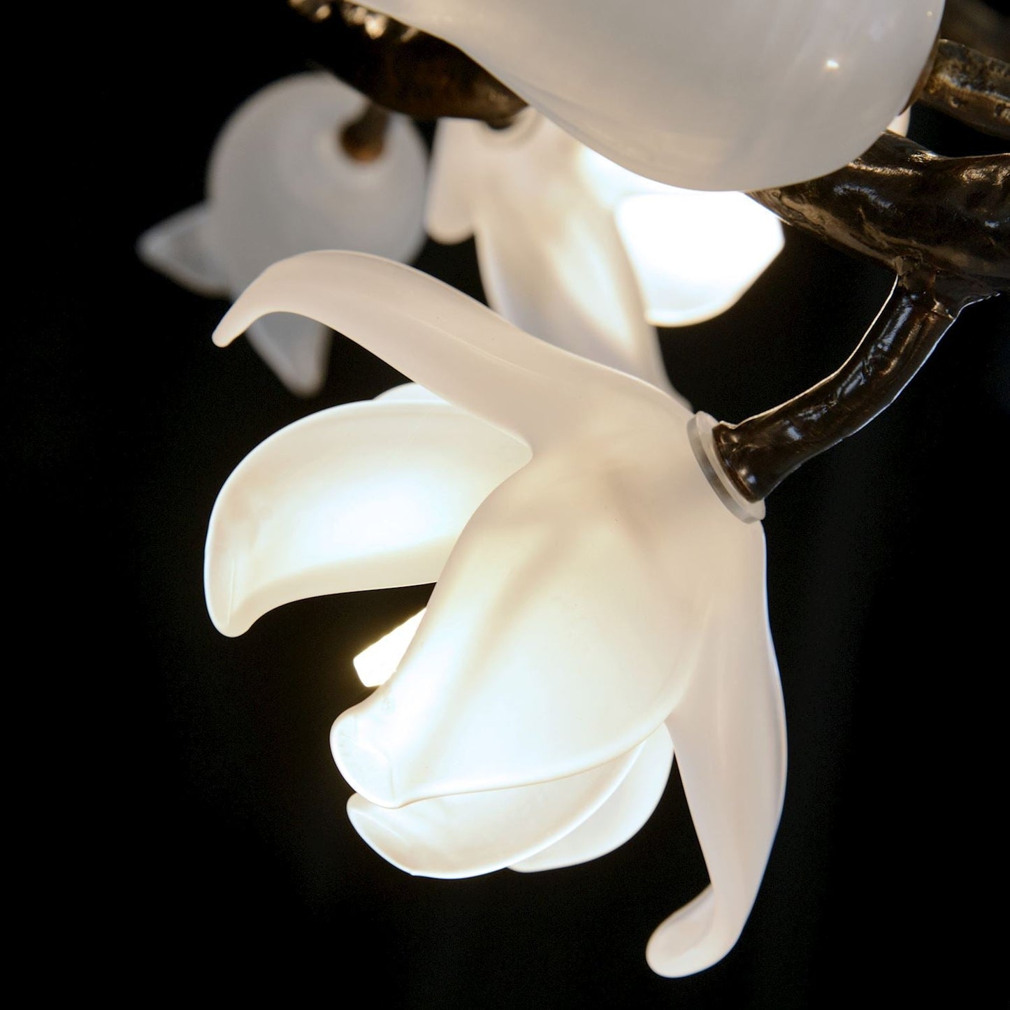 John Richard Churippu Magnolia & Tulip Glass Bronze Vertical Twenty-One Light Chandelier