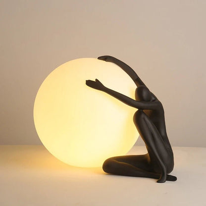 Humanoid Ball Holding Table Lamp Dia 13.4″ x H 8.7″ / Dia 34cm x H 22cm / Black / US Plug Table lamp