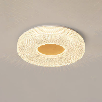 Acrylic Halo Round Ceiling Light Dia 15.7″ x H 3.1″ / Dia 40cm x H 8cm / White & Wood Color / Three-Color Changing Light