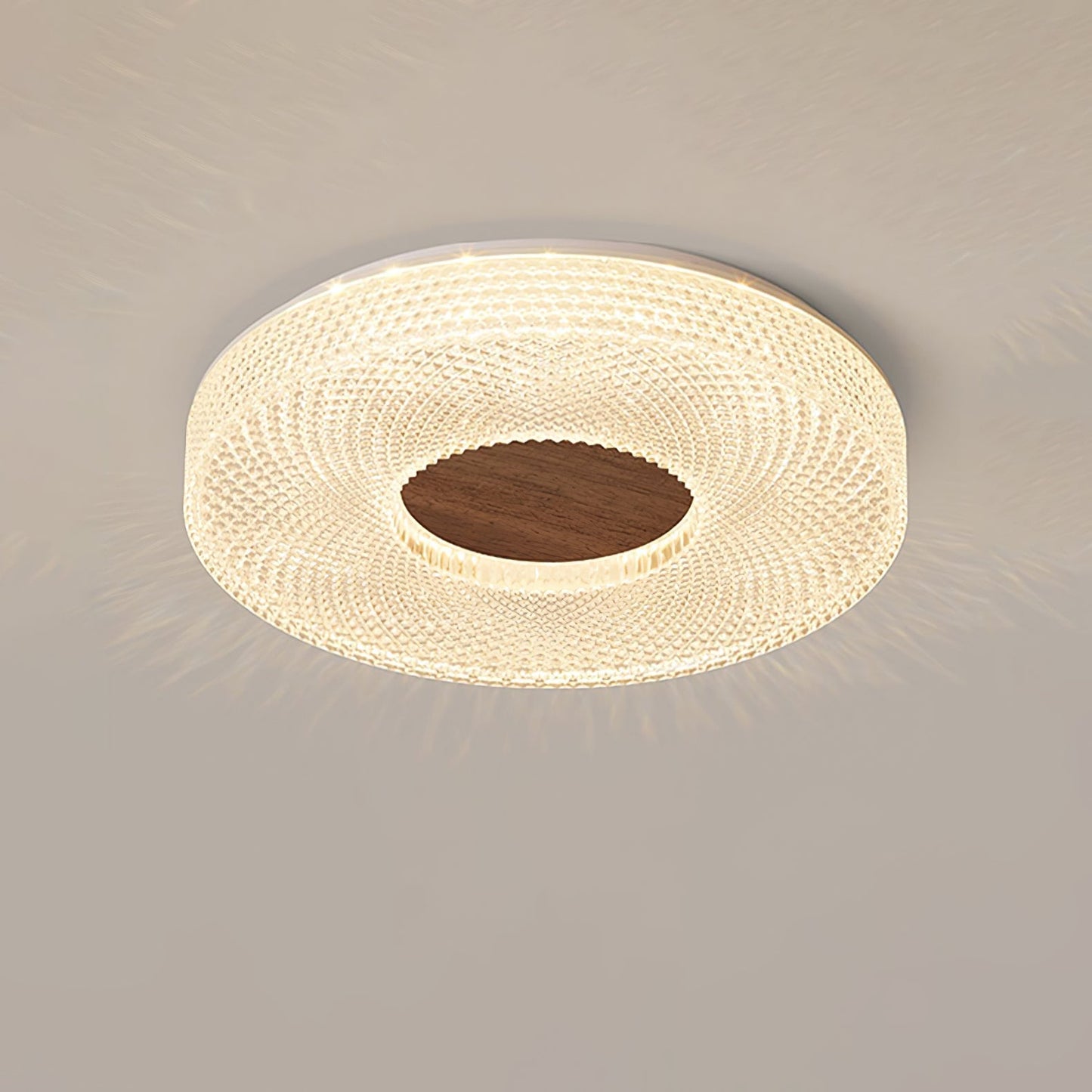 Acrylic Halo Round Ceiling Light Dia 15.7″ x H 3.1″ / Dia 40cm x H 8cm / White & Walnut Color / Three-Color Changing