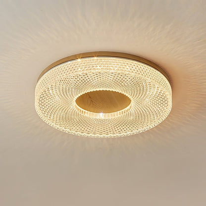 Acrylic Halo Round Ceiling Light Dia 15.7″ x H 3.1″ / Dia 40cm x H 8cm / Wood Color / Three-Color Changing Light Ceiling