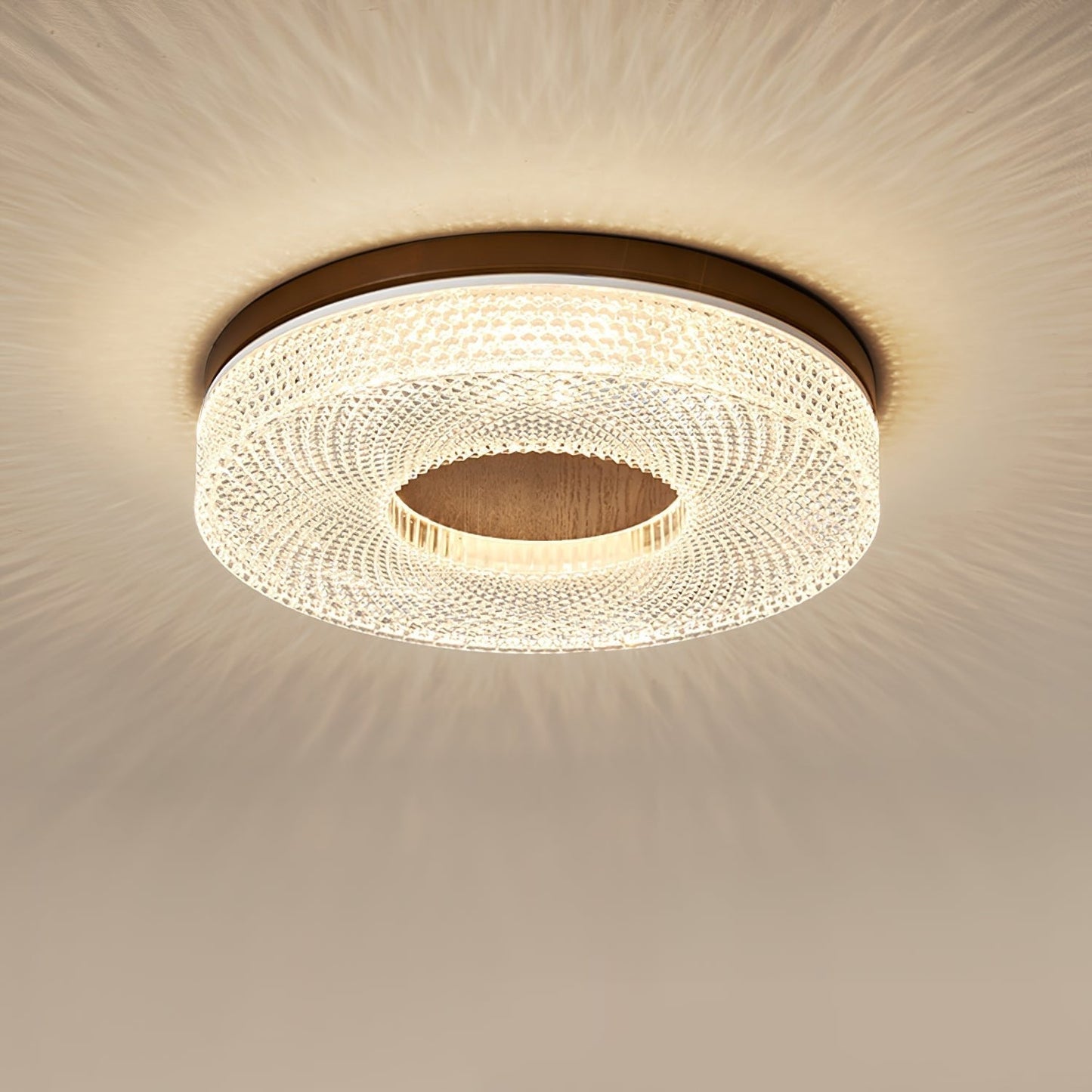 Acrylic Halo Round Ceiling Light Dia 15.7″ x H 3.1″ / Dia 40cm x H 8cm / Walnut Color / Three-Color Changing Light
