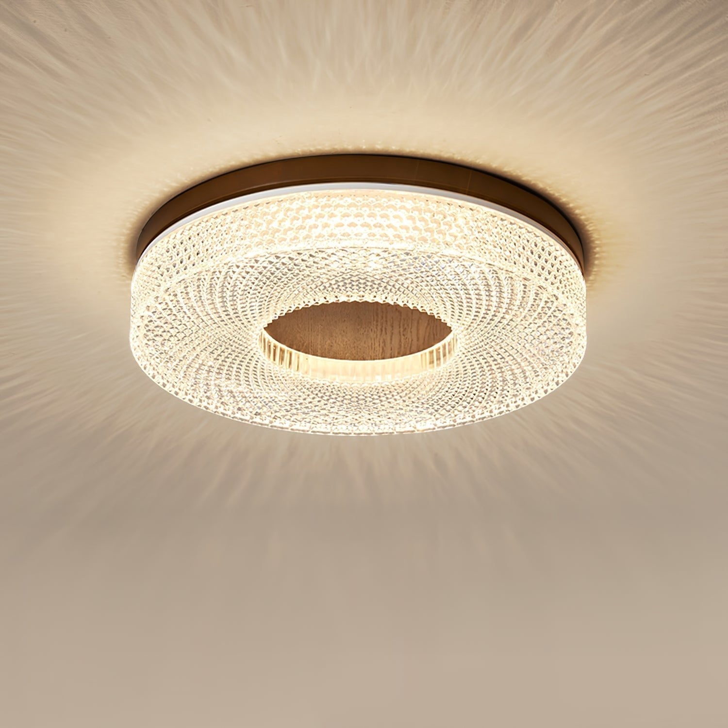 Acrylic Halo Round Ceiling Light Dia 15.7″ x H 3.1″ / Dia 40cm x H 8cm / Walnut Color / Three-Color Changing Light