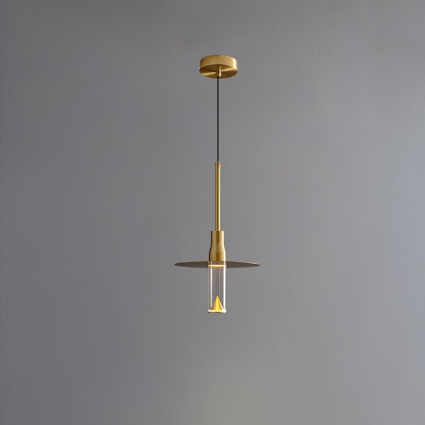 Acrylic Hat Plate Pendant Light Model A Dia 1.6″ x H 13.8″ / Dia 4cm x H 35cm / Brass / Three-Color Changing Light